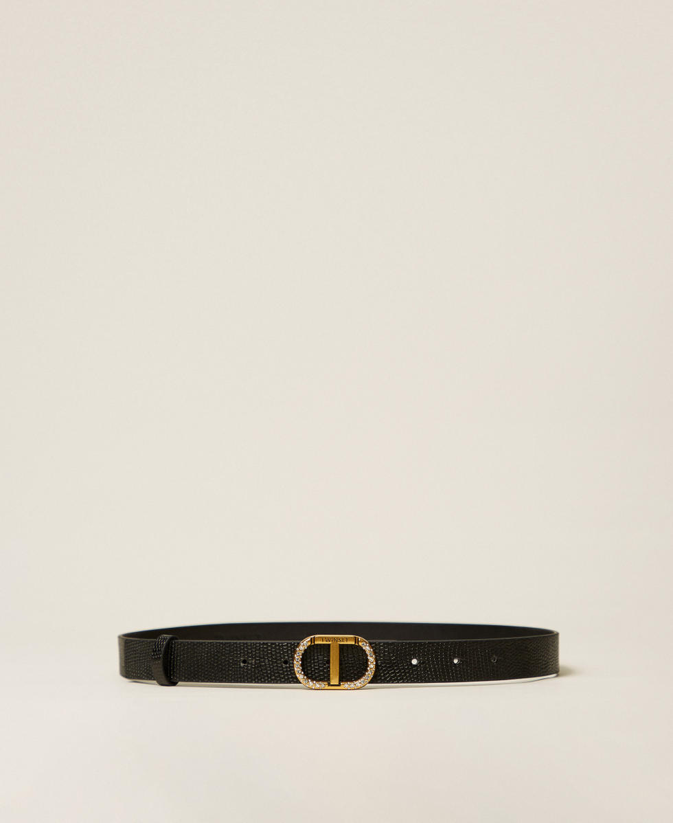 Ceinture en cuir avec Oval T strass&eacute; Noir Femme 252TO5510_00006_01