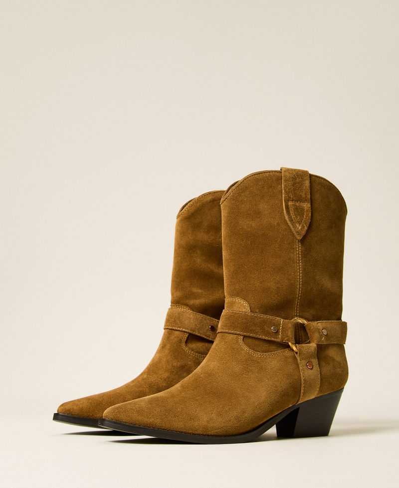 Cowboy-Stiefelette aus Veloursleder &bdquo;Oak&ldquo;-Beige Frau 262TCP126_05065_02