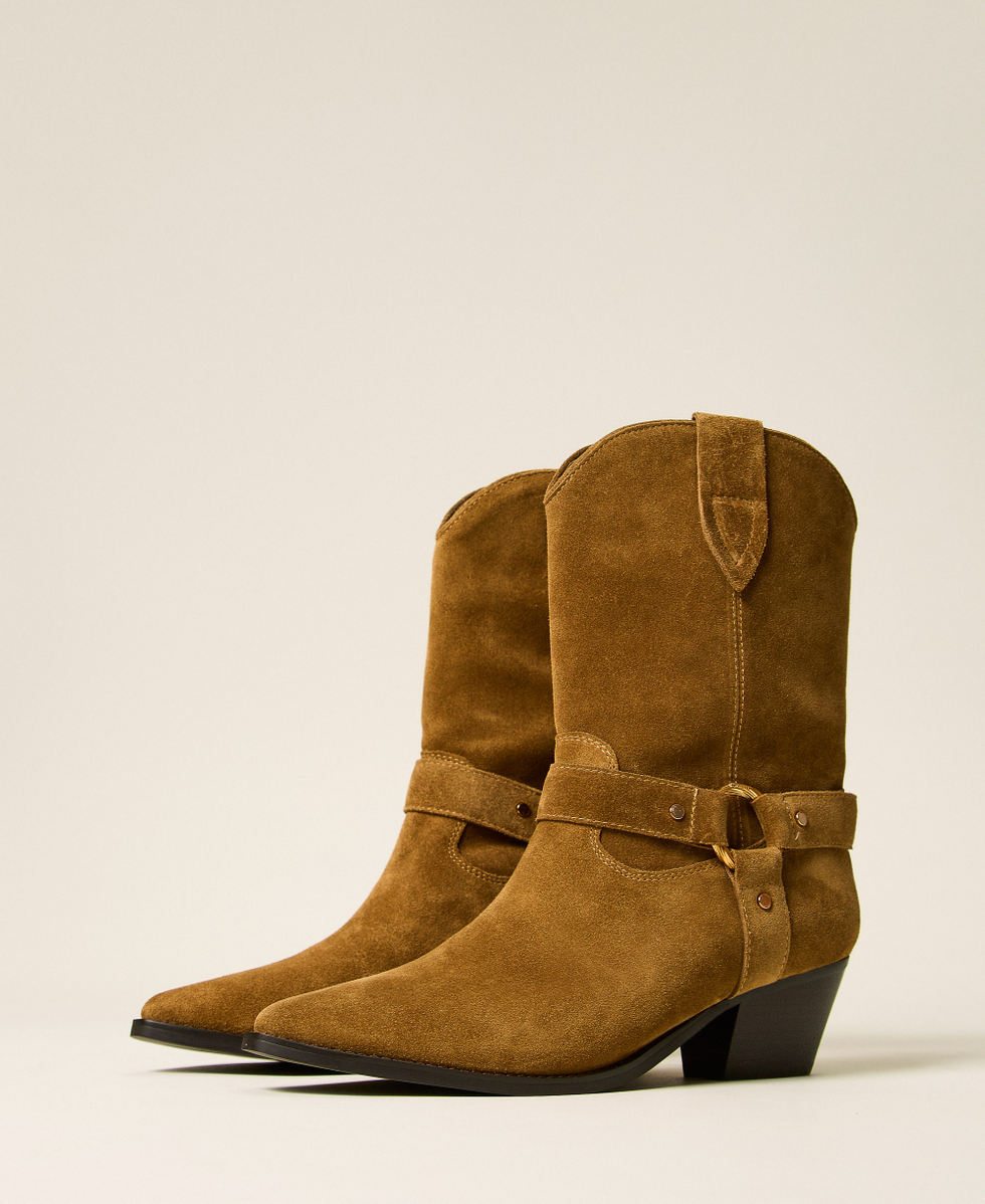 Suede cow ankle boots &ldquo;Oak&rdquo; Beige Woman 262TCP126_05065_02
