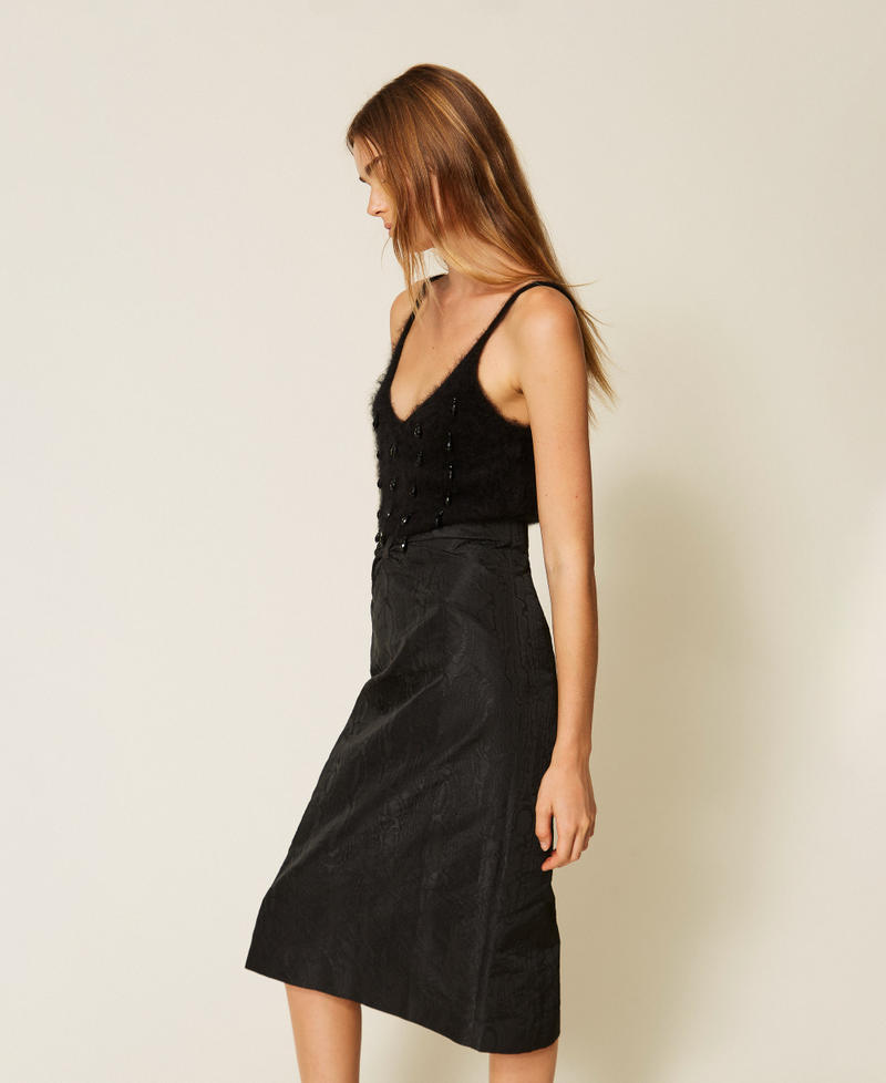 Brushed wool blend top with embroidery Black Woman 262TT3023_00006_02