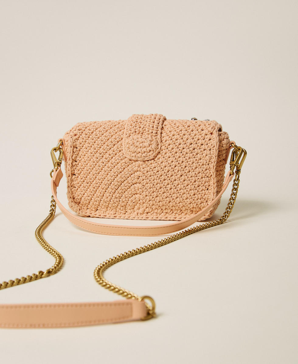 Crochet shoulder bag with rhinestones "Candy Peach" Pink Woman 261TB7490_00867_03