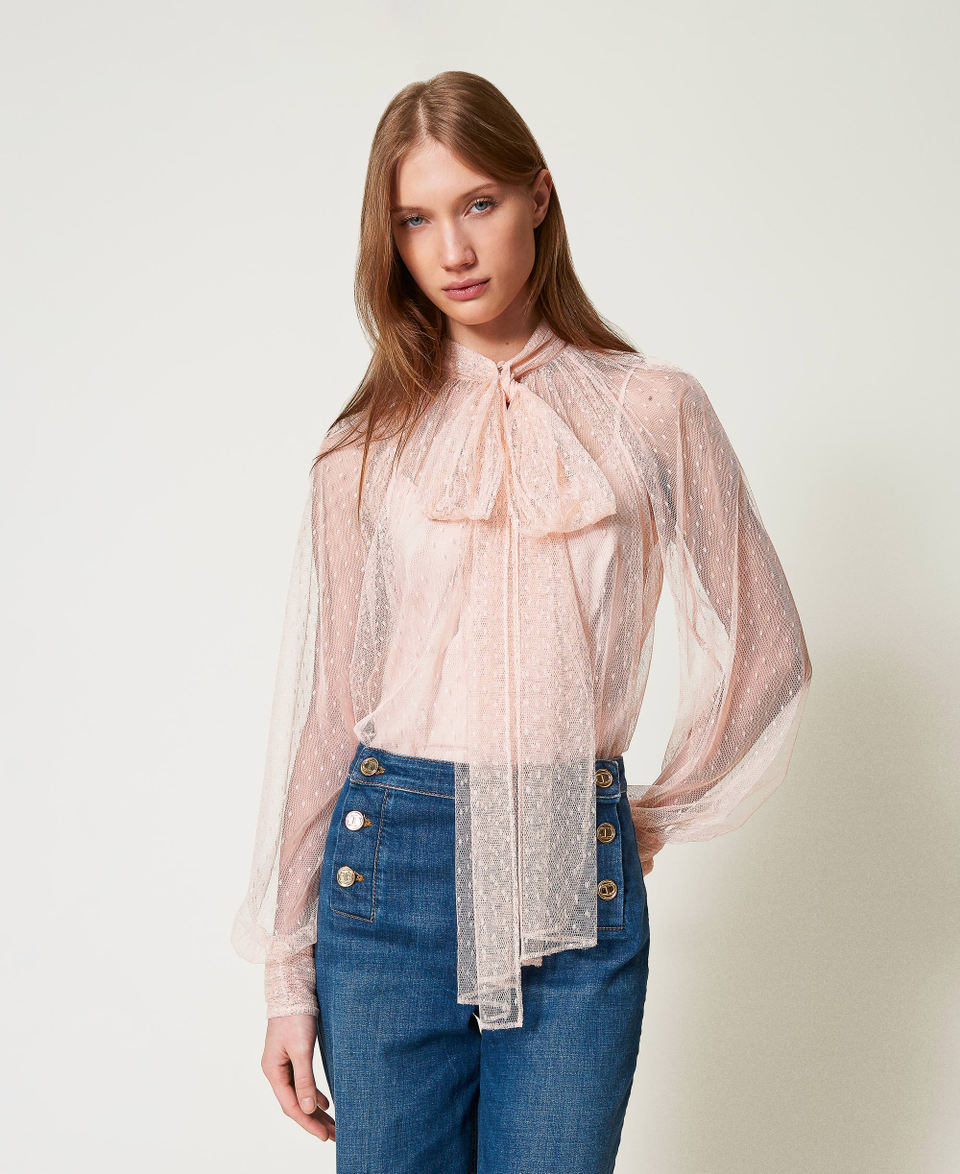 Tüllbluse mit Bindeschleife Cupcake Pink Frau 251TP2514_00178_01