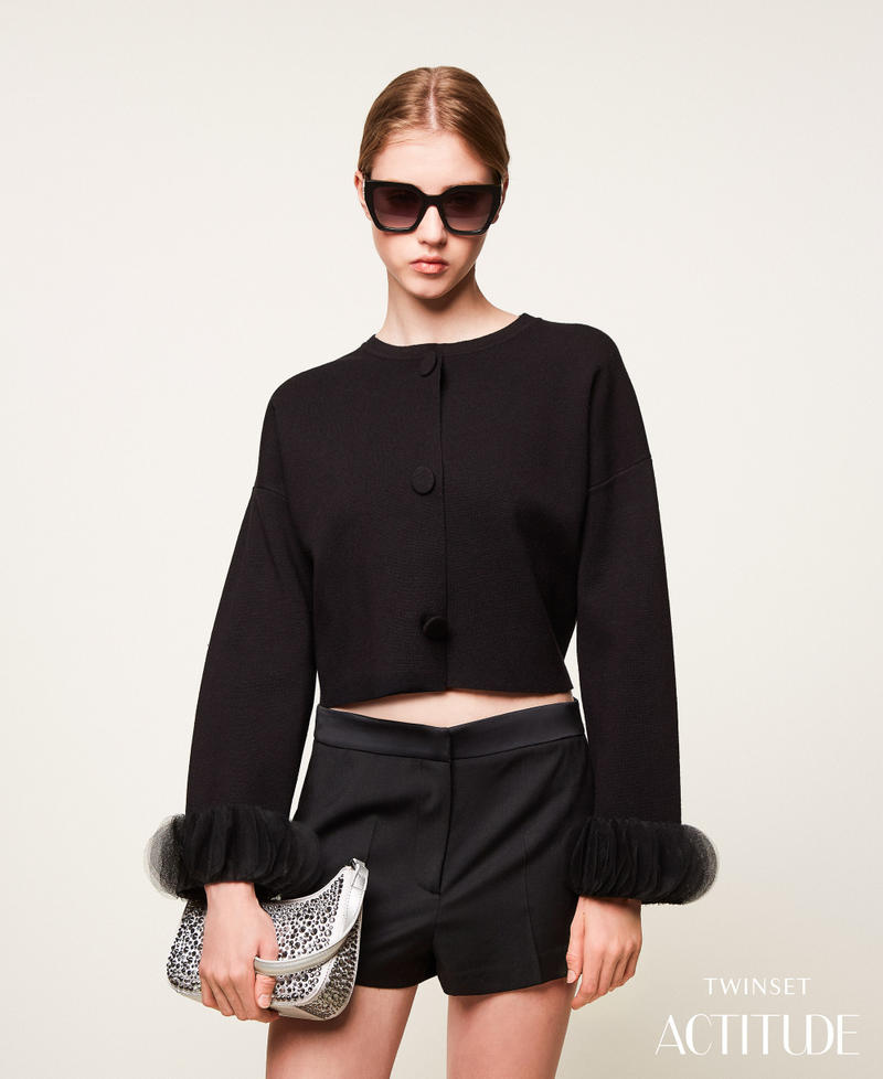 Knit jacket with organza Black Woman 252AP3010_00006_PA