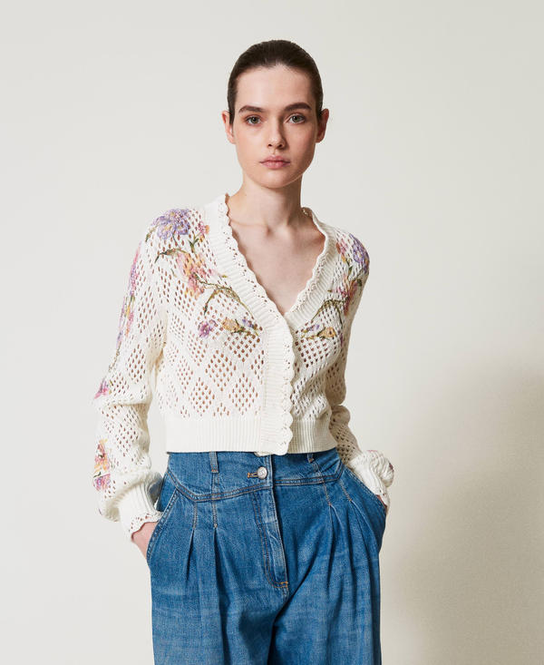 Knit cardigan with floral print