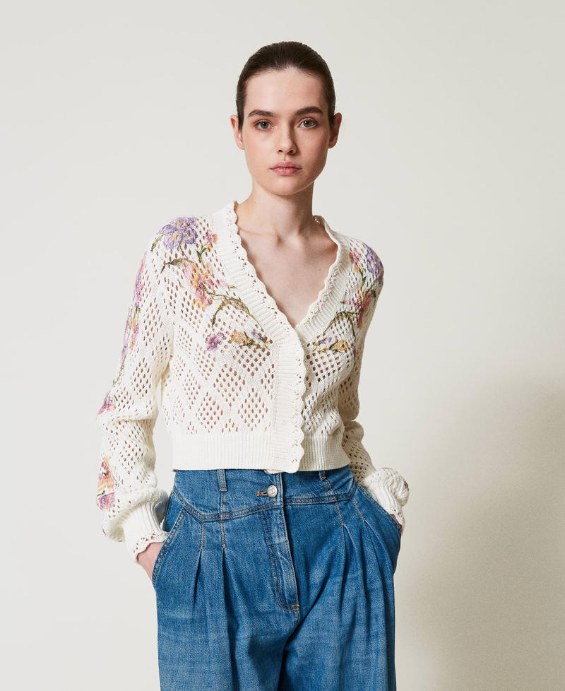 Strickcardigan mit Blumenprint Print Iris Multicolor / Perlmutt Frau 251TP3640_12329_01