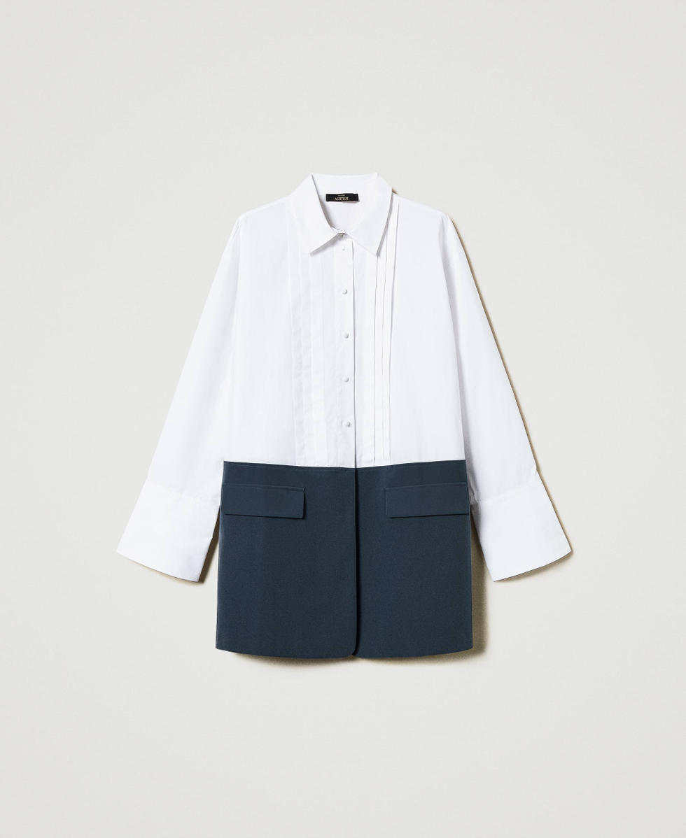 Robe courte en popeline et teinte en fil Bicolore Blanc &laquo;&nbsp;Papers&nbsp;&raquo;/Blue Fusion Femme 251AP2393_12373_S0