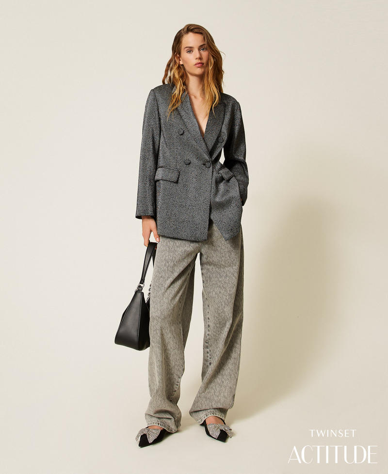 Blazer with laminated print Black Woman 252AP2350_00006_PA