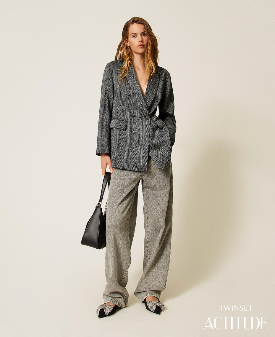 Blazer with laminated print Black Woman 252AP2350_00006_PA