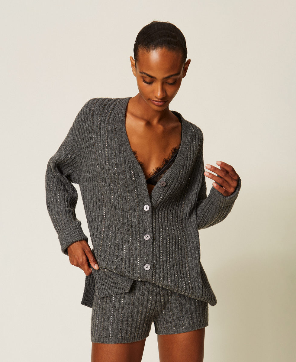Wool blend cardigan with rhinestones