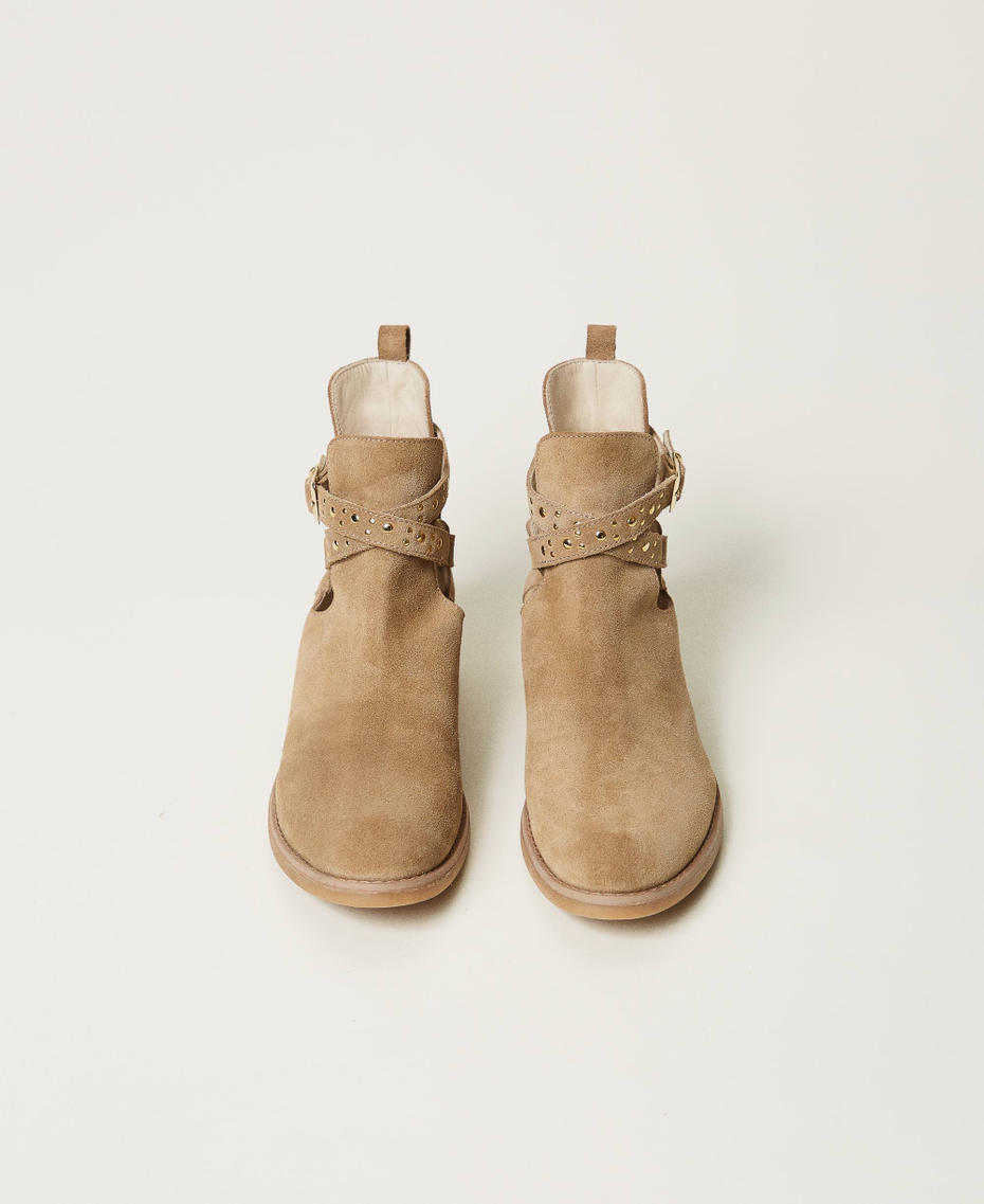 Stivaletti texani in pelle con cinturini Beige Canapa Bambina 251GCJ030_00310_04