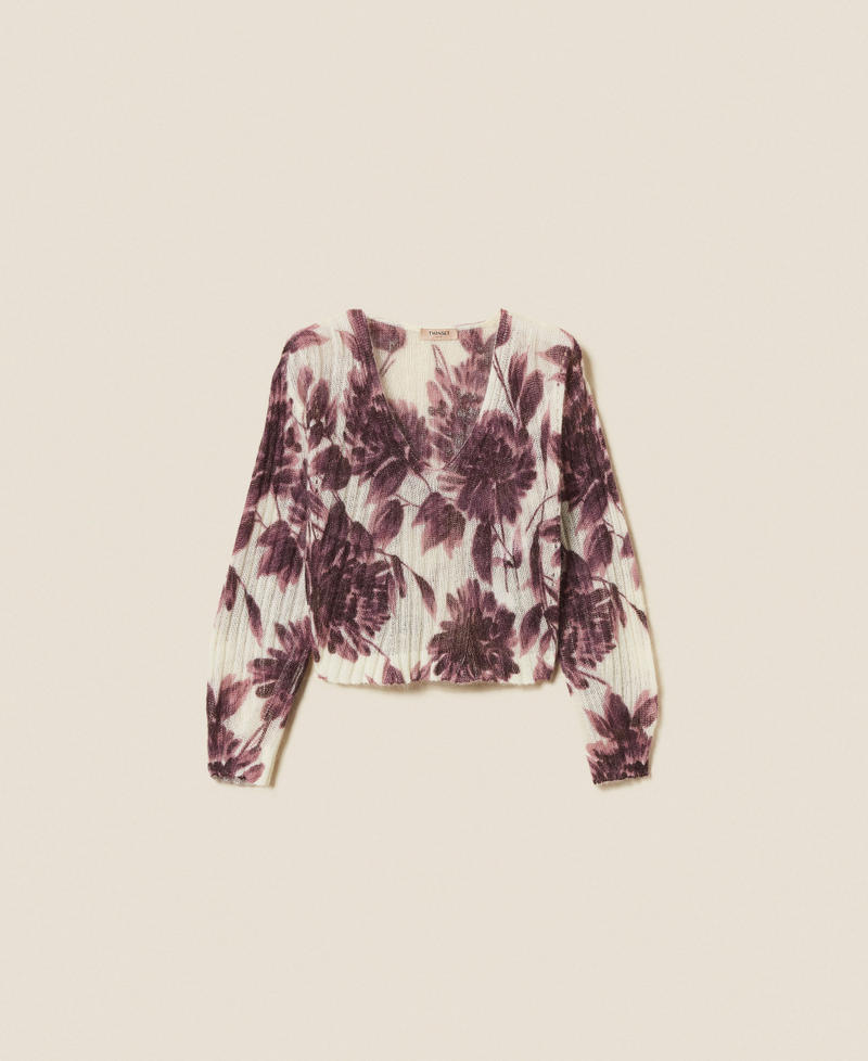 Mohair blend jumper with floral print Winetasting/Old White Dahlia Print Woman 252TP3591_12785_S0