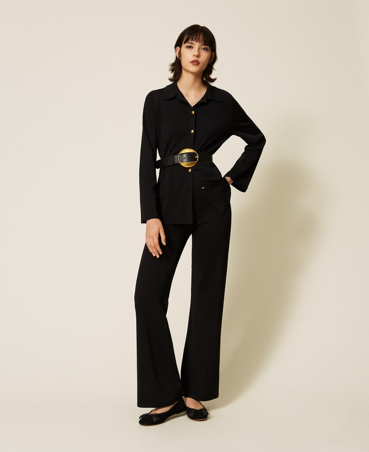 Pantaloni in maglia a palazzo Nero Donna 262TP3540_00006_02