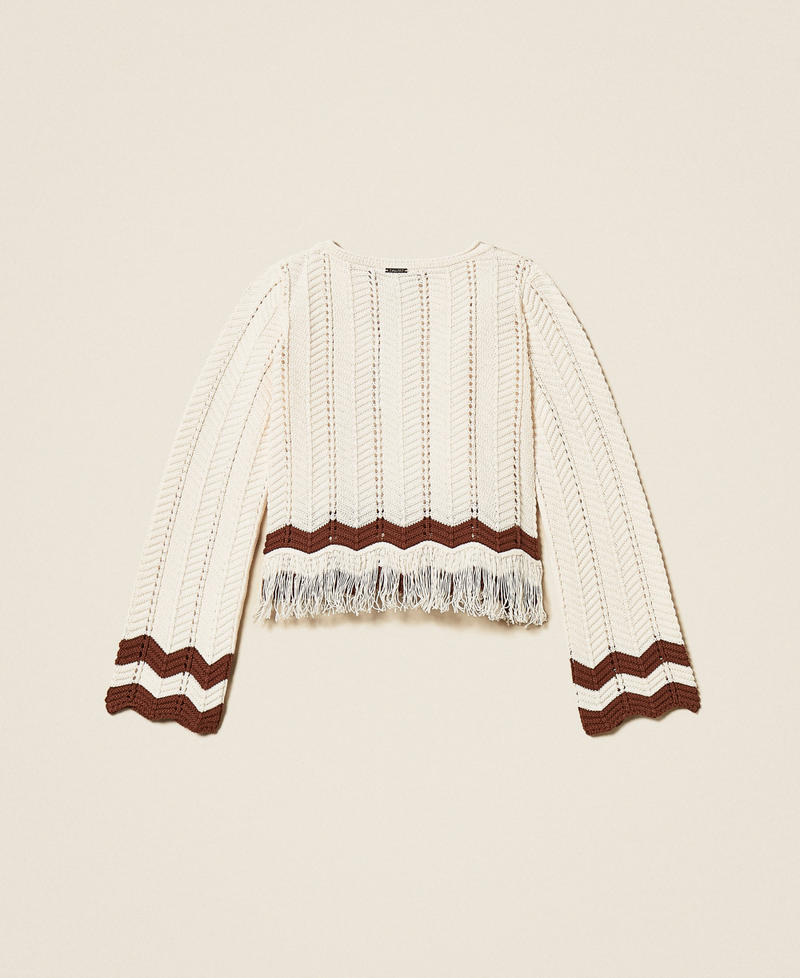 Rundhalspullover mit Zackenmuster und Fransen Zweifarbig Milk/&bdquo;Dark Root&ldquo;-Braun M&auml;dchen 261GJ3024_13198_S1