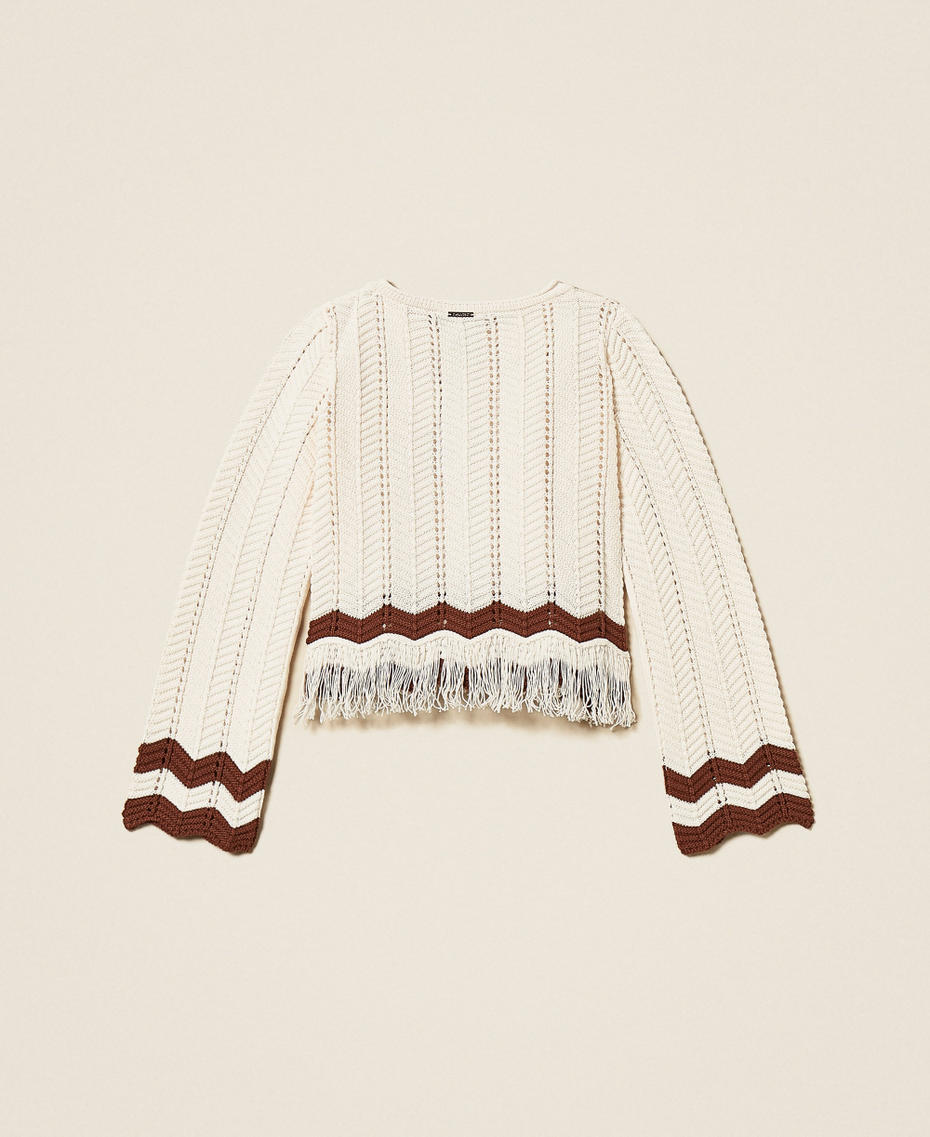 Maglia girocollo con zig-zag e frange Bicolor Milk / Marrone "Dark Root" Bambina 261GJ3024_13198_S1