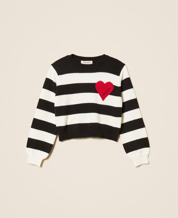 Striped jumper with heart and logo