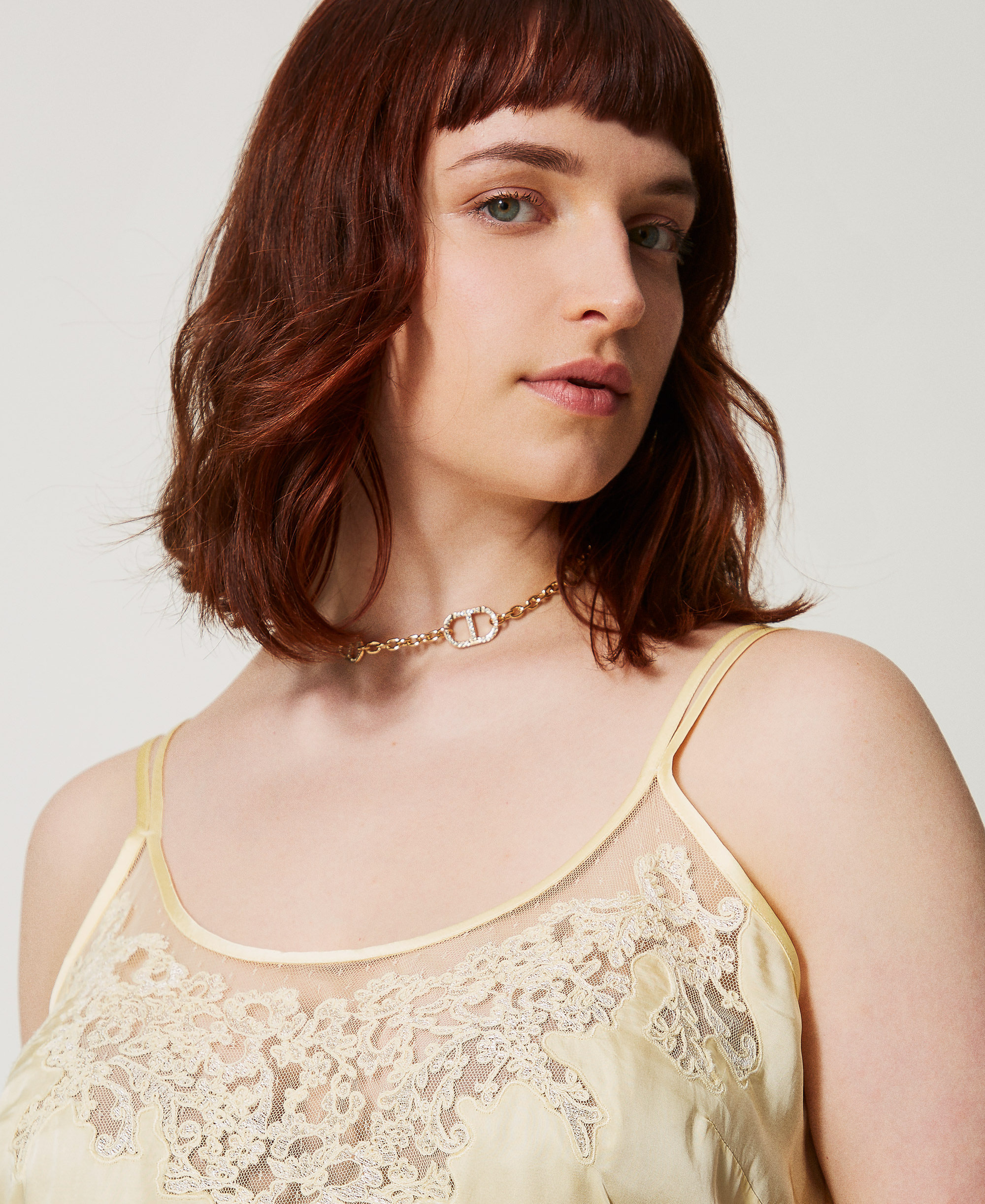Satin top with embroidery