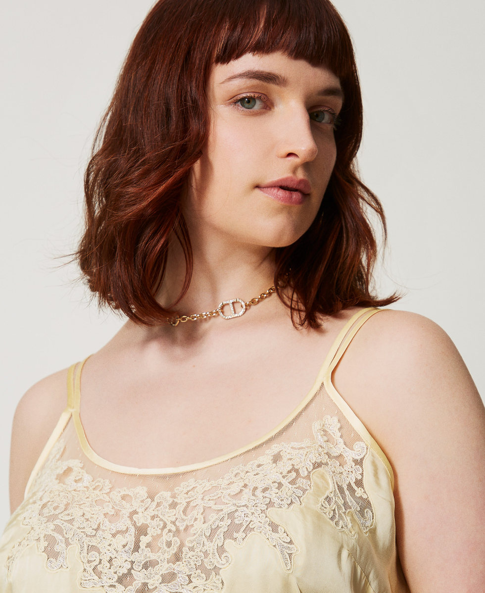 Satin top with embroidery