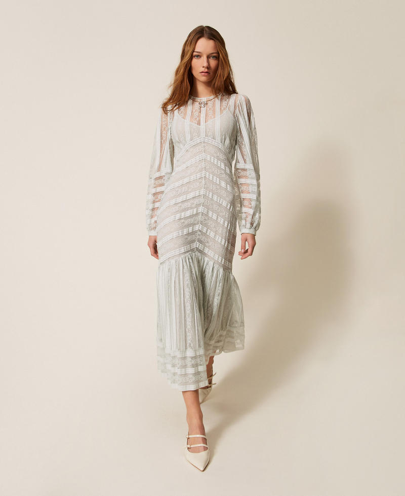 Abito lungo in pizzo a righe Azzurro "Aqua" Donna 261TP2542_13162_01