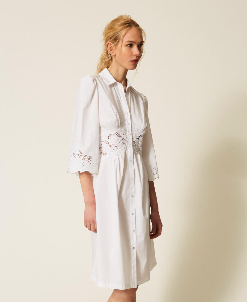 Midi poplin and broderie anglaise dress White Woman 261TT2034_00001_02