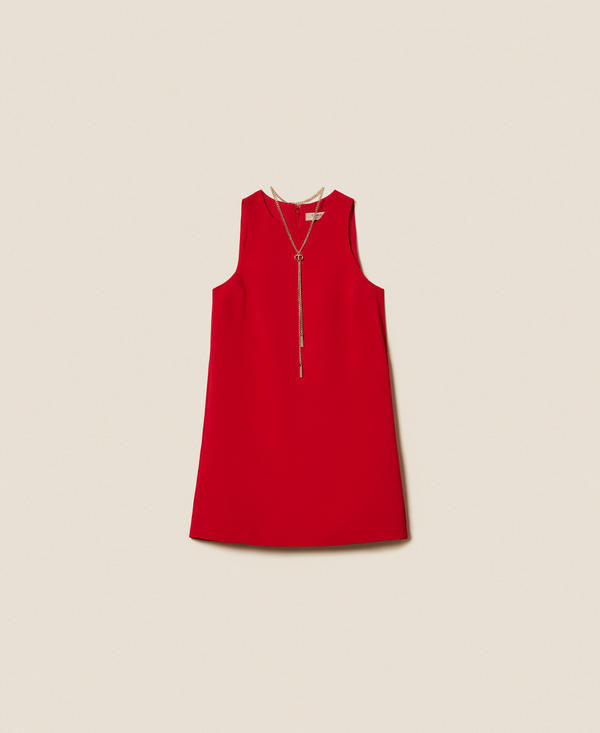 Short crêpe cady dress with Oval T chain