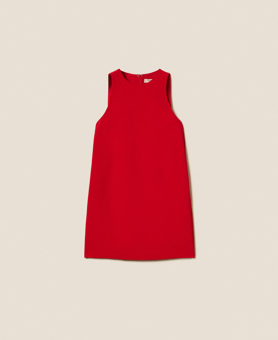 Short crêpe cady dress with Oval T chain Venetian Red Woman 252TP2302_00740_S0