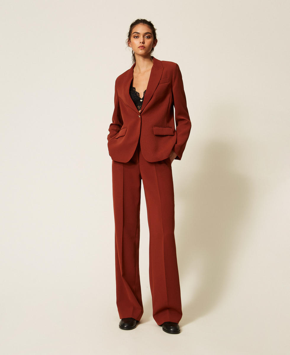 Pantalon palazzo en cr&ecirc;pe Marron "Cherry Wood" Femme 262TP2043_06501_01