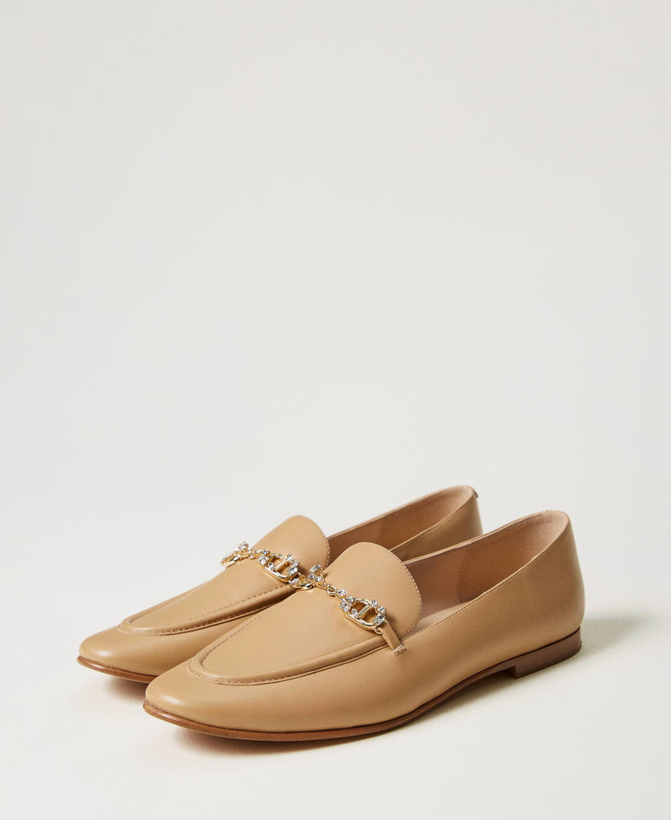 Leather loafers with rhinestone Oval T
