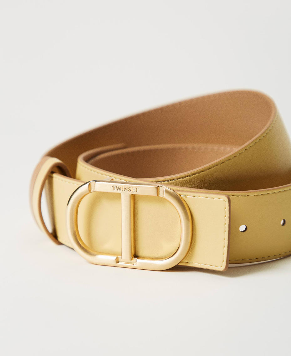 Ceinture r&eacute;versible en cuir avec boucle Bicolore Beige &laquo;&nbsp;Rope&nbsp;&raquo;/Pale Yellow Femme 251TA4380_12239_03