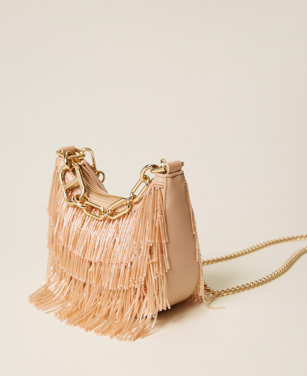 Croissant bag with bead fringes Light Nude Woman 252TD8240_11801_02