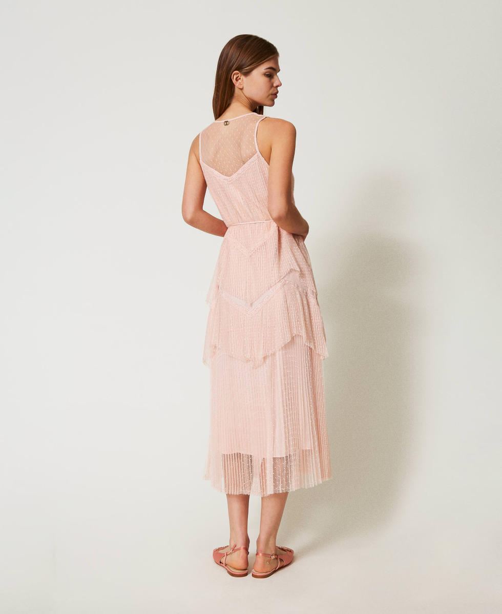 Maxikleid aus T&uuml;ll mit Plisseevolants Cupcake Pink Frau 251TP2511_00178_03