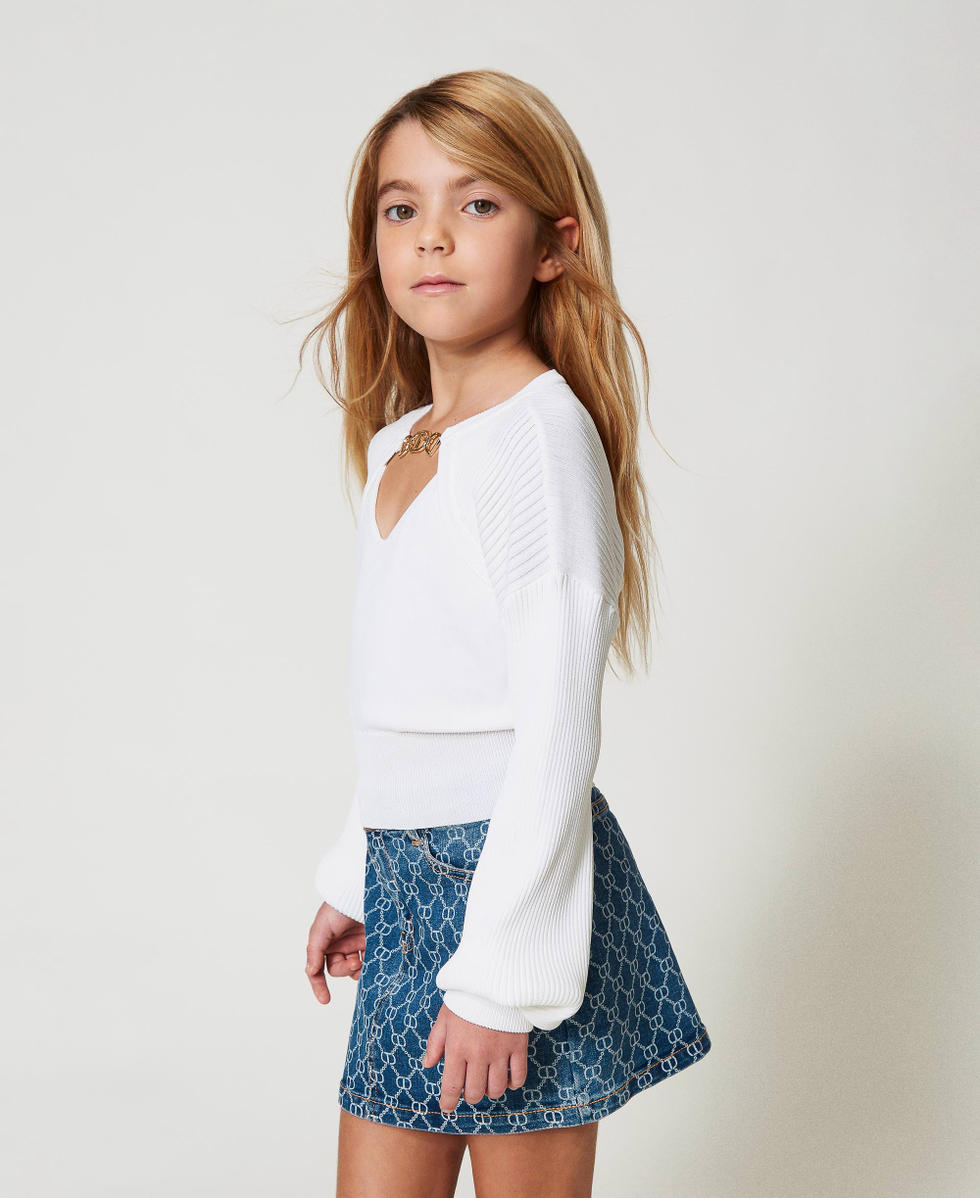 Denim miniskirt with Oval T logo all over Mid Denim Logo Girl 251GJ2511_12281_02