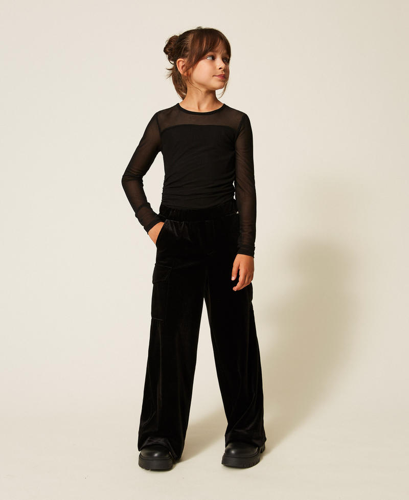 Palazzo-Hose aus Chenille Schwarz M&auml;dchen 262GJ2261_00006_01
