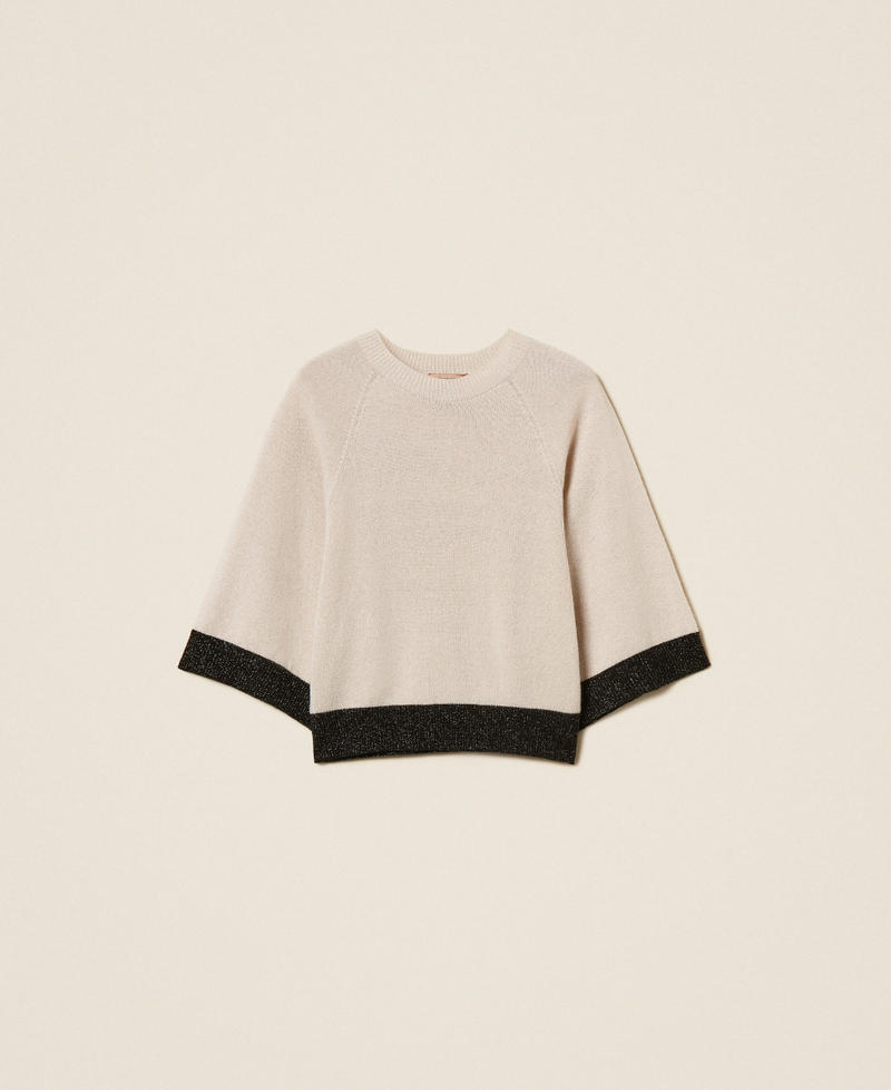 Pull cropped en laine et cachemire avec lurex Or "Parchment"/Noir Femme 262TP3511_13930_S0