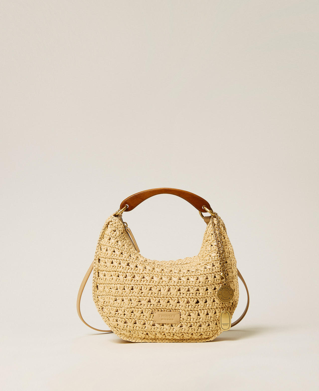 Raffia &lsquo;Croissant&rsquo; bag with charms Straw Woman 261TB7381_00193_01
