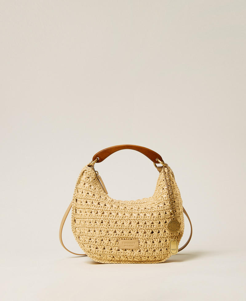 Raffia &lsquo;Croissant&rsquo; bag with charms Straw Woman 261TB7381_00193_01