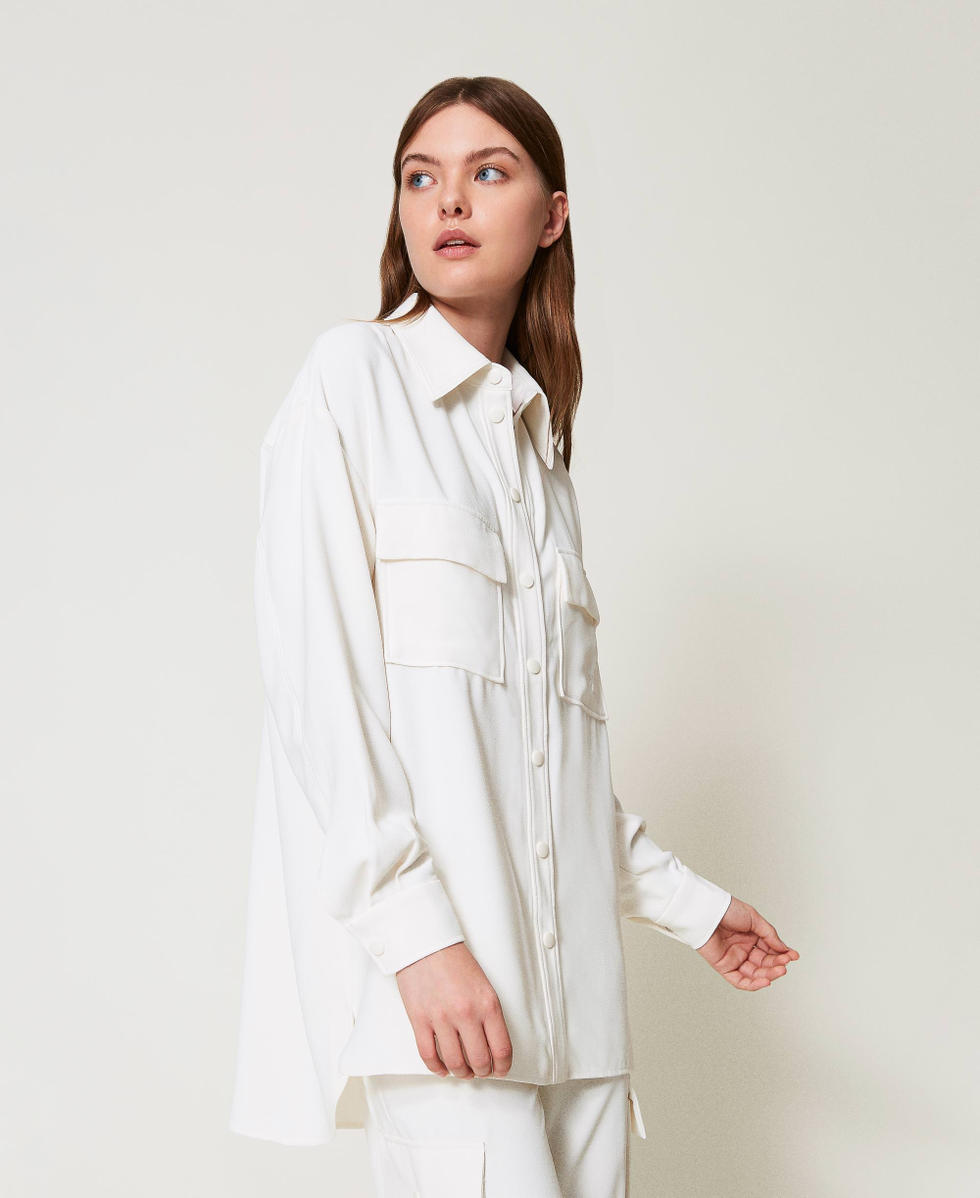 Cr&ecirc;pe piquet shirt Sugar White Woman 251AP2330_00632_01