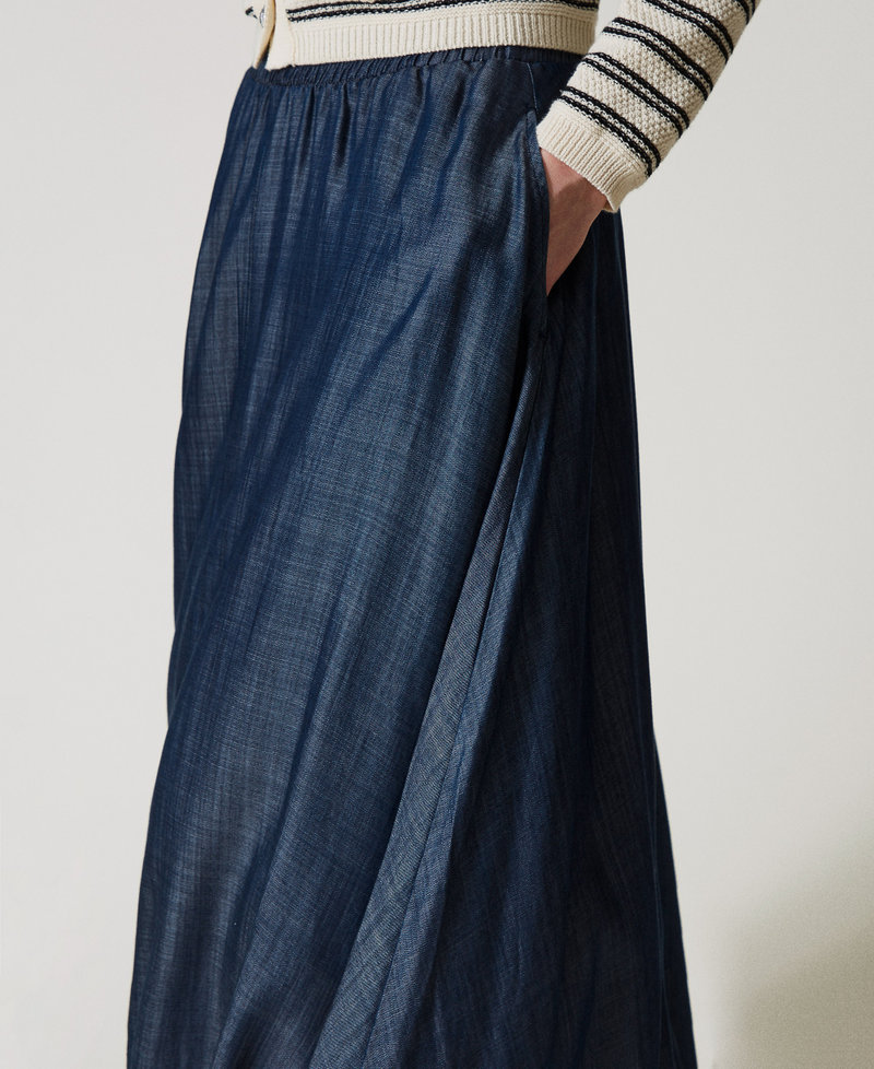 Chambray midi skirt Blue Denim Woman 251LL2DFF_12351_04