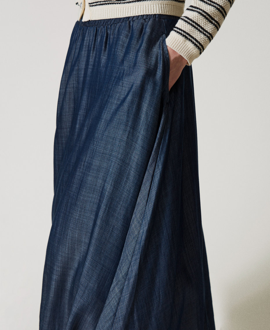 Chambray midi skirt Blue Denim Woman 251LL2DFF_12351_04