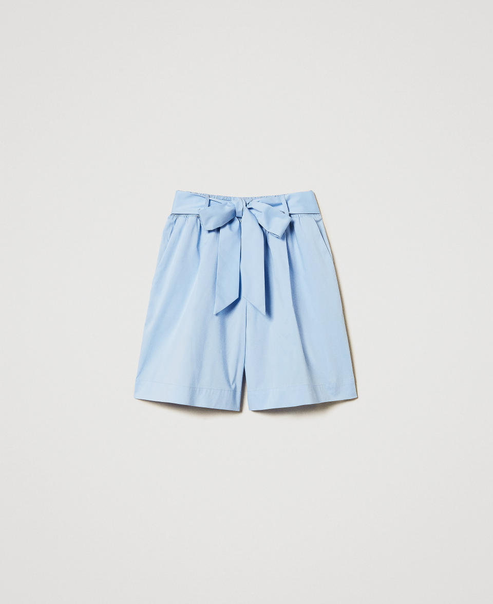 Poplin Bermuda shorts with belt Light Blue Topaz Woman 251LM2KHH_12106_S0