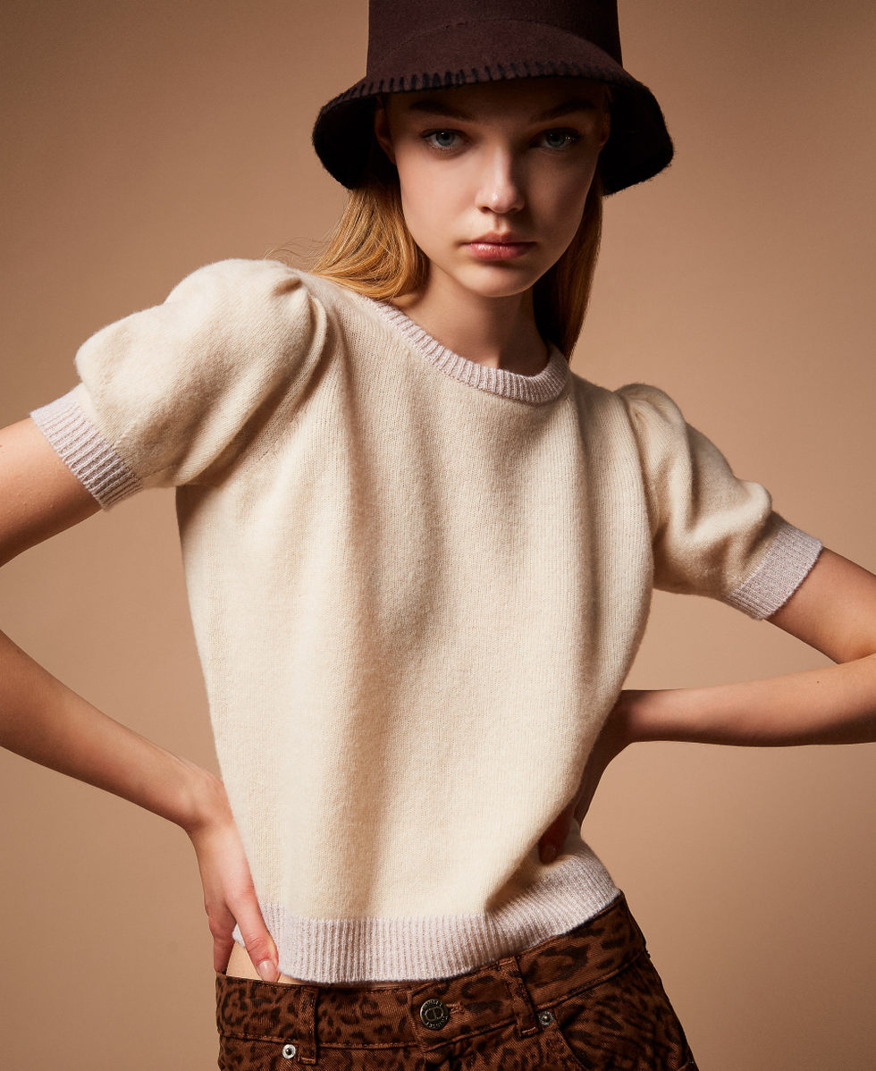 Cashmere blend jumper with lurex Woman, White | TWINSET Milano