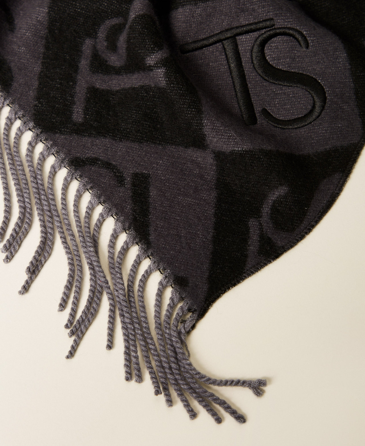 Diamond jacquard stole with logo Melange Grey Woman 262TO5460_11726_02