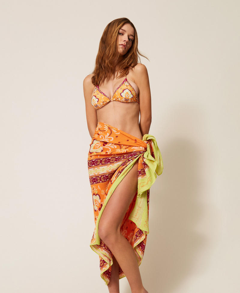 Embossed sarong with print Orange Foulard Print Woman 261LB4ADD_13226_01