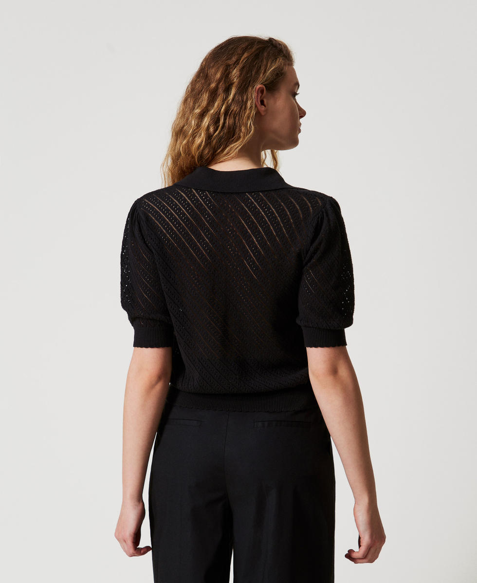 Jersey de estilo polo con parche bordado Negro Mujer 251TT3130_00006_03