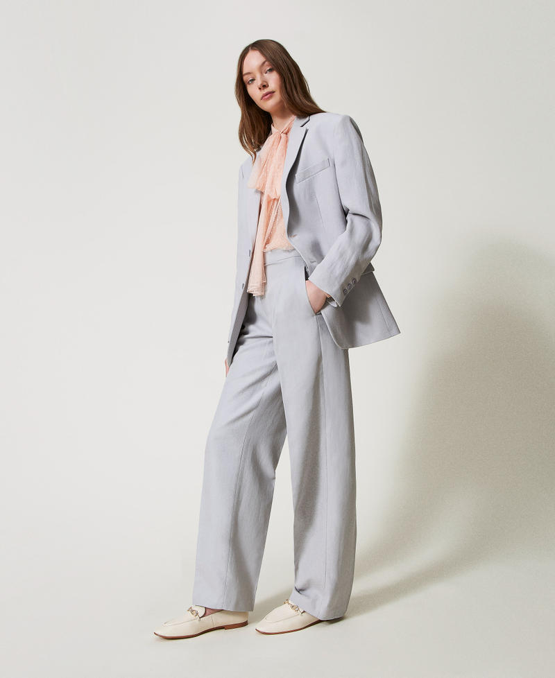 Cotton and linen twill trousers Light Ash Grey Woman 251TP2763_12147_02