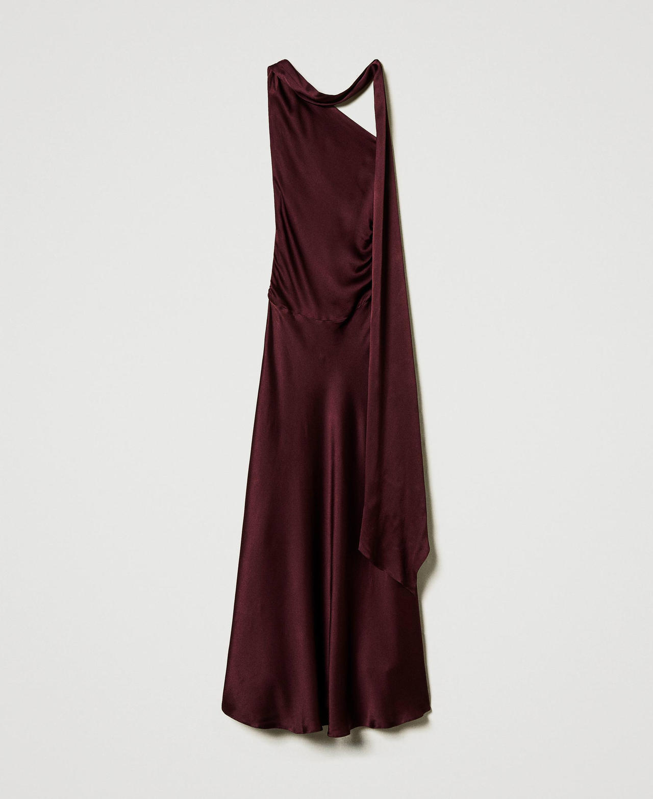 Abito lungo monospalla in raso misto seta Donna, Rosso