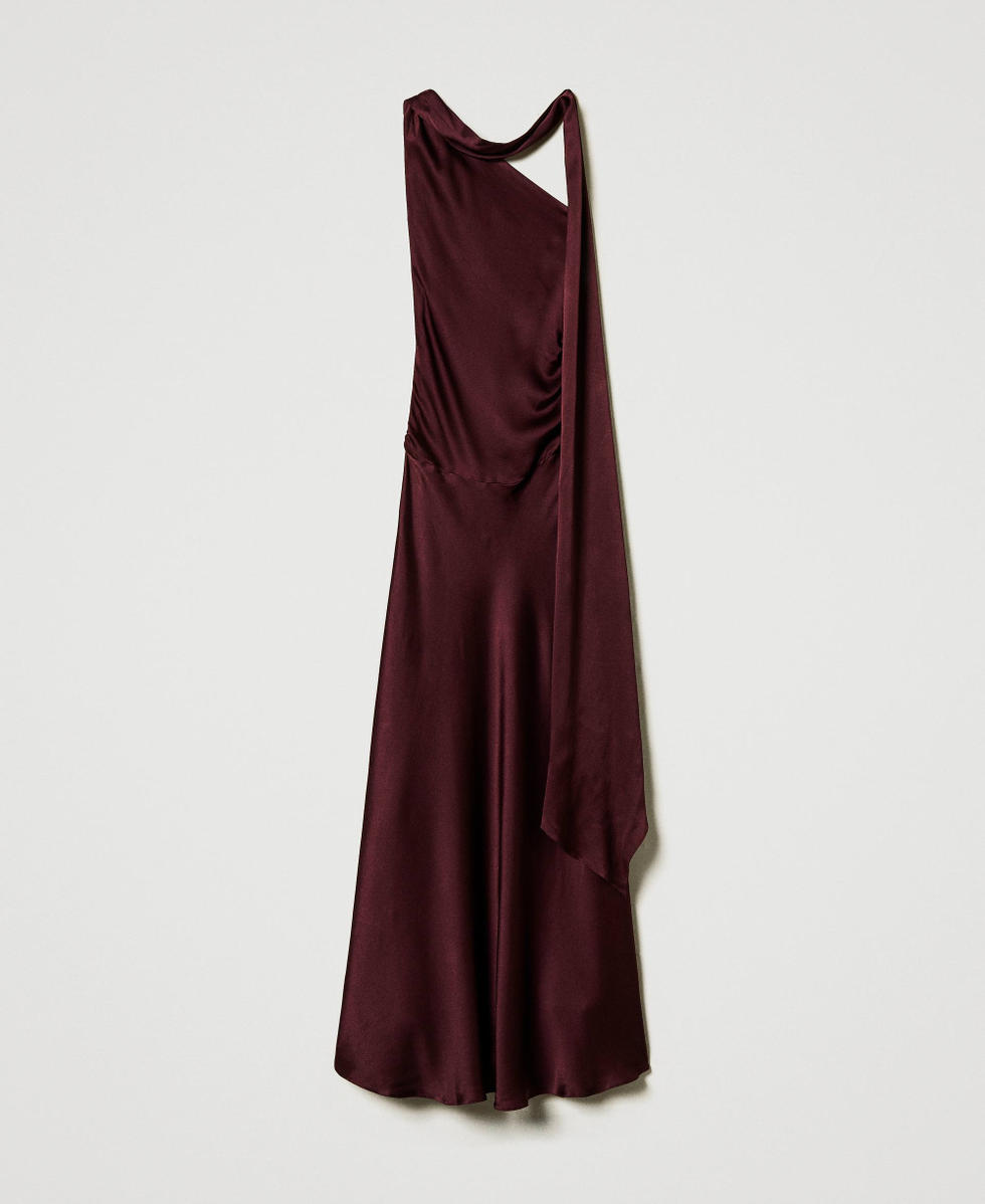 Silk blend long satin one-shoulder dress