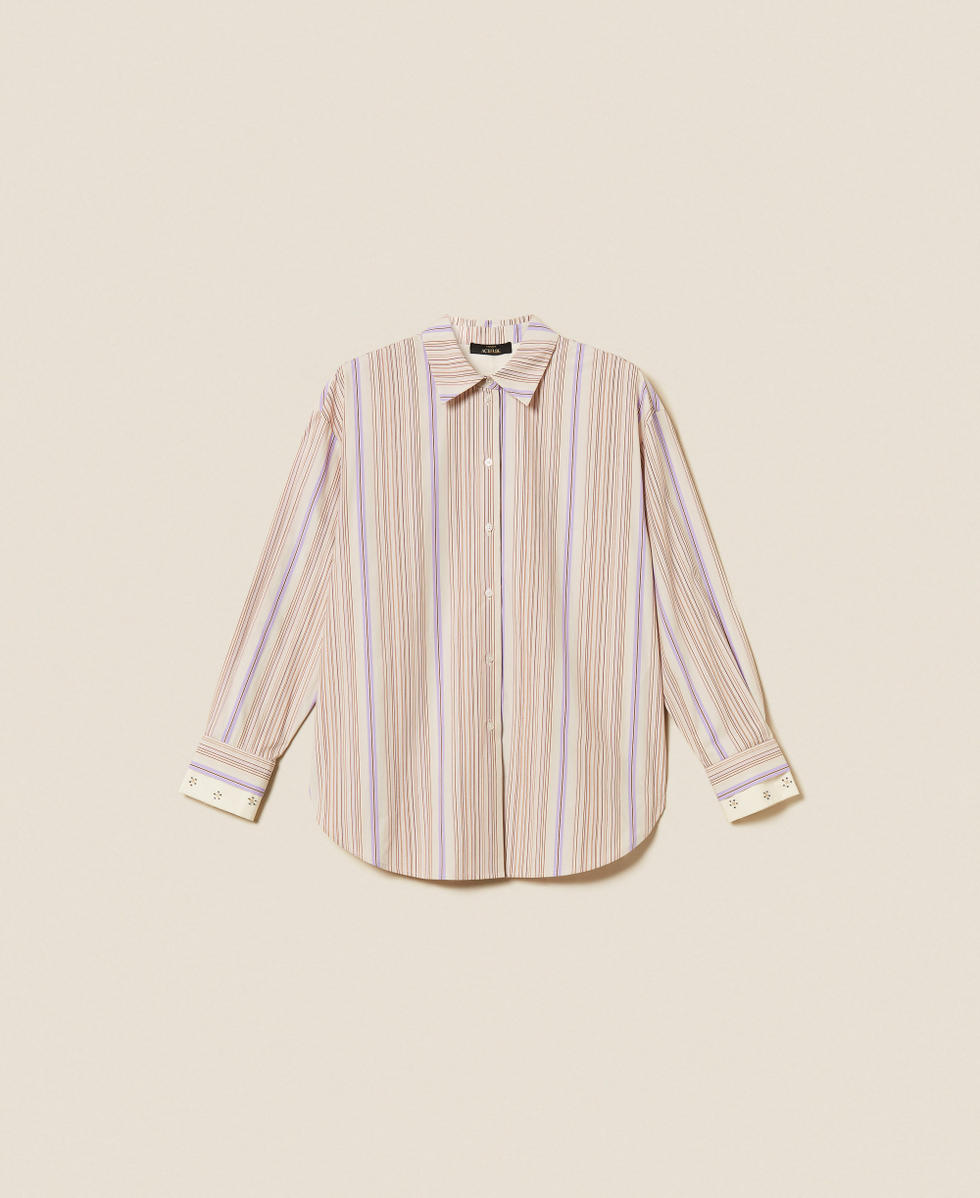 Camicia in cotone riciclato a righe Stampa Micro Stripes Donna 252AP2340_12666_S0