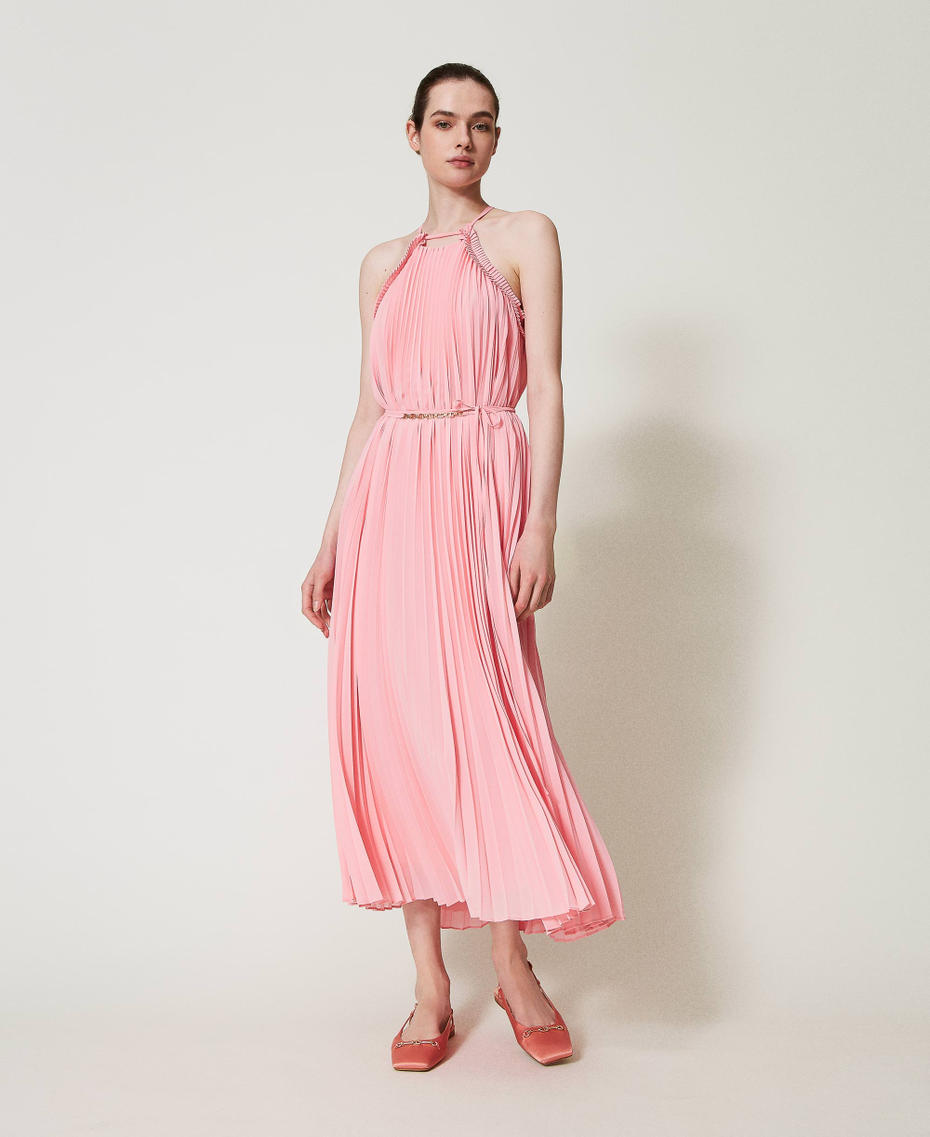 Vestido largo de georgette plisado con cintur&oacute;n Peach Mujer 251TP2332_12142_02