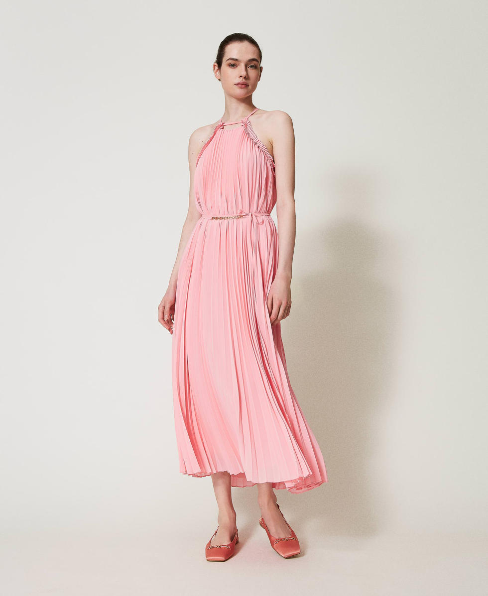 Robe longue en cr&ecirc;pe georgette avec ceinture Peach Femme 251TP2332_12142_02