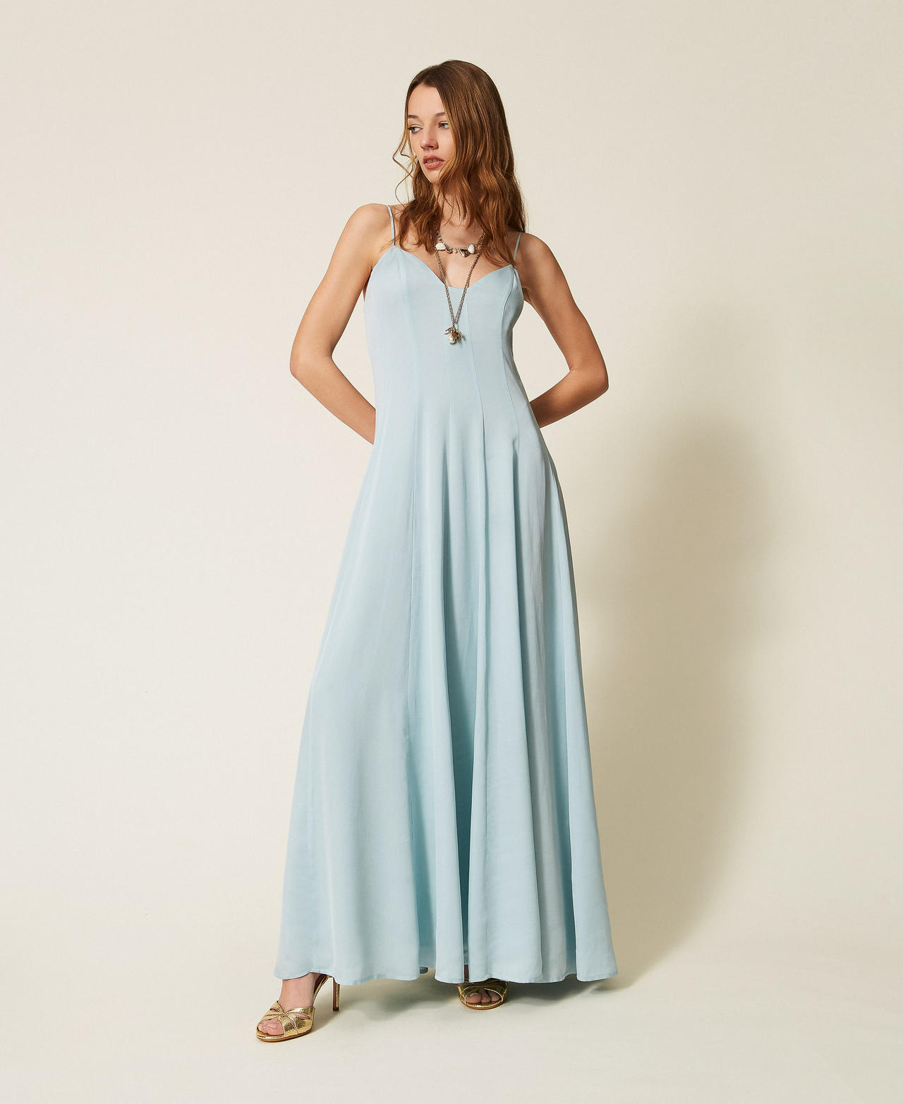 Twinset Women's Dusty Sky Blue Long Satin Dress
